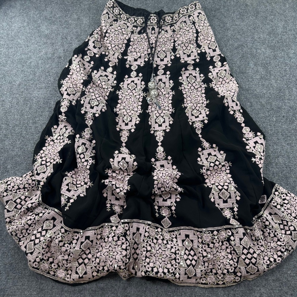 Unbranded Maxi Skirt XL Black Pink Embroidered Sequin Tassel Boho Women's